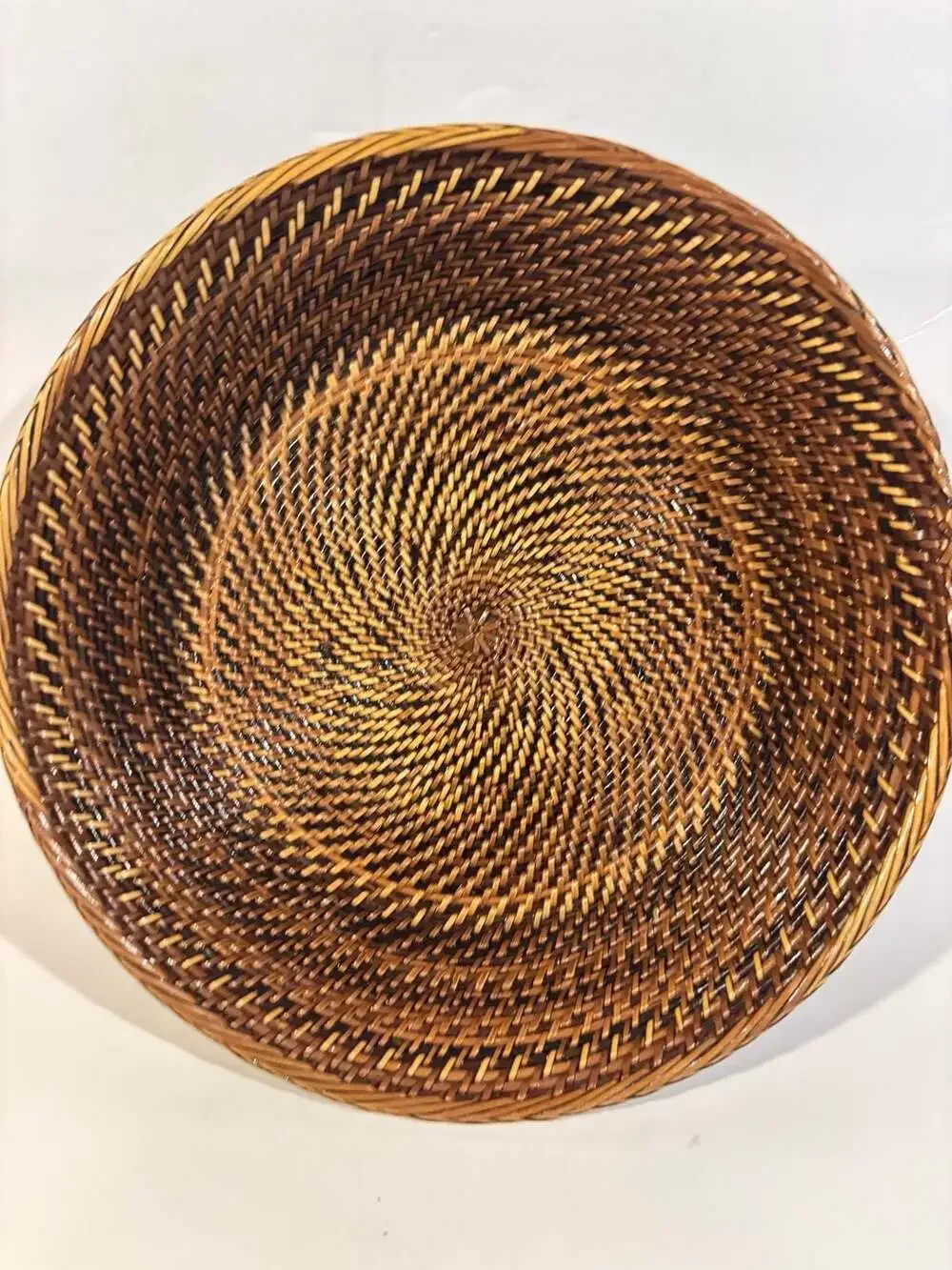 Handwoven Round Rattan Woven Decorative Basket Tray Bowl Brown 13 Inch